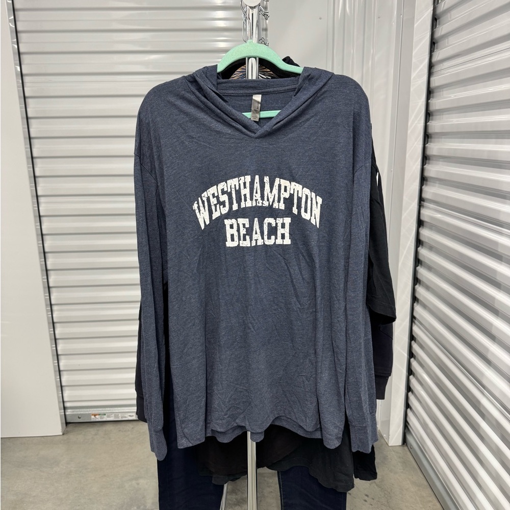 Long Sleeve Hooded T-Shirt with Westhampton Beach Graphic in Blue | size XXL - Picture 3 of 4